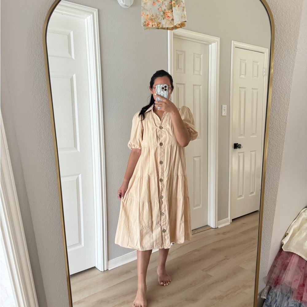 Petal & Pup Beige Button-Up Midi Dress